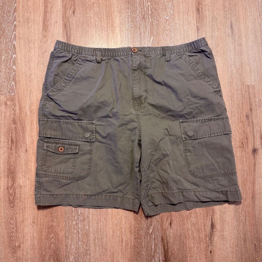 Boston Traders Cargo Shorts XL Mens Olive Green Elastic Waist Cotton Pockets